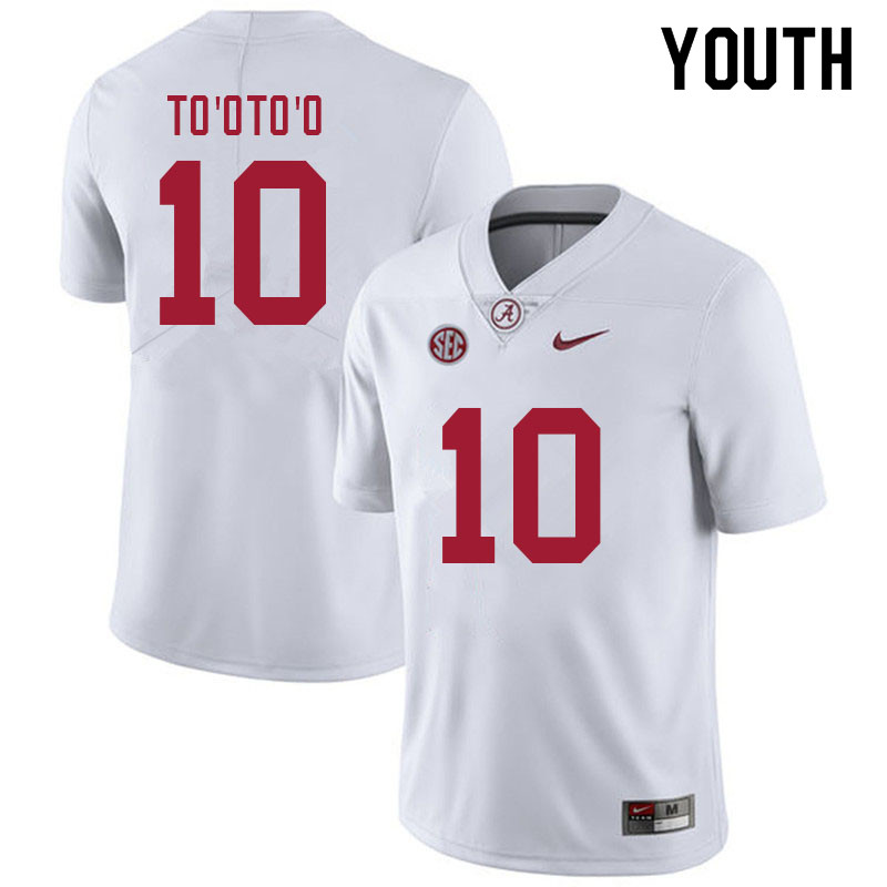 Alabama Crimson Tide Youth Henry To'oTo'o #10 White NCAA Nike Authentic Stitched 2021 College Football Jersey XV16W15LO